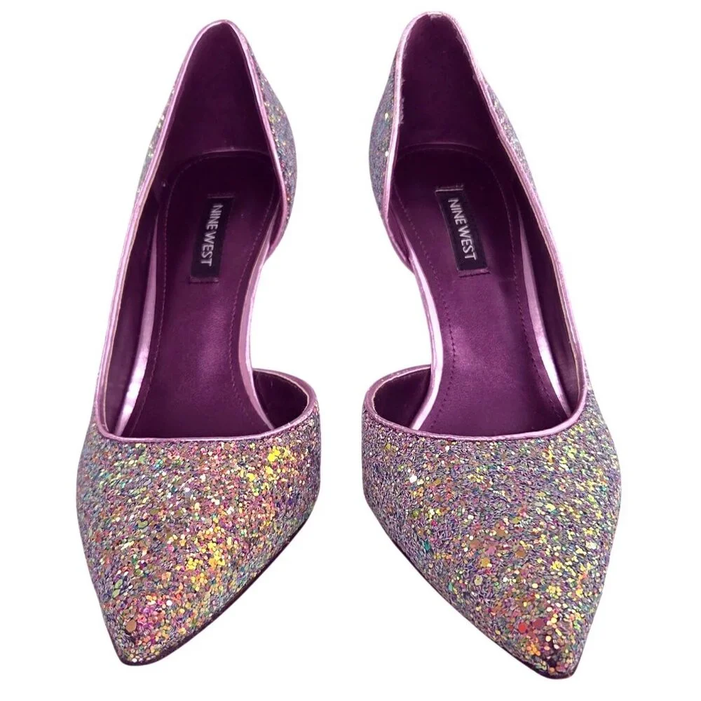 Nine West D'Orsay Sparkly Purple Gold Glitter Pointed Toe Stiletto Heels Size 7M - Picture 3 of 7